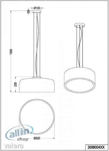 TRIO BARON MENNYEZETI LÁMPA 4 FOGLALATTAL, FEHÉR, E27, 