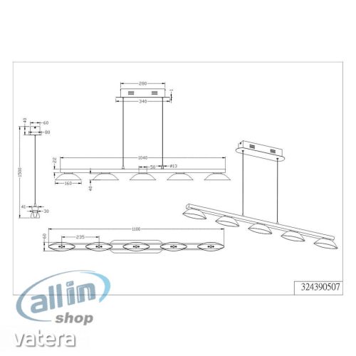 Trio Senator 324390507 Étkező lámpa matt nikkel fehér LED - 5 x 4,5W 150 x 110 x 8 cm