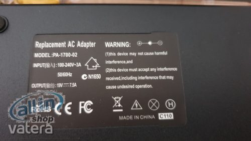 MicroBattery MBA2001 150W adapter és tápegység (150 W,19V - 7,5A univerzális, fekete)