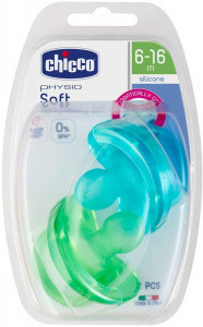 Chicco Soft ergonomikus szilikon cumi x 2, kék / zöld, 6-16 hónap