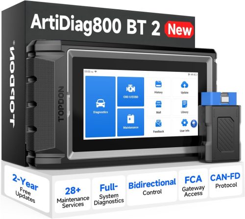 TOPDON szkenner AD800BT V2.0, kétirányú szkenner, teljes rendszerdiagnosztikai eszköz minden járműhöz, autóipari diagnosztikai szkenner autóhoz, 28+ szolgáltatás, FCA AutoAuth, CANFD