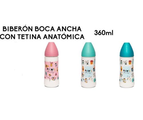 Suavinex Picnic  360 ml-es cumisüveg , +6 hónap, anatómiai latex cumi, több színben