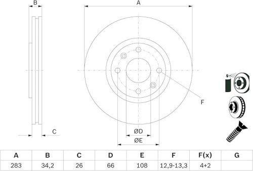 Bosch BD876 – Első tengely féktárcsa szett, 2 db, Ø 282,6 mm x 26,1 mm, ECE-R90 minősítéssel, bevonatos felülettel