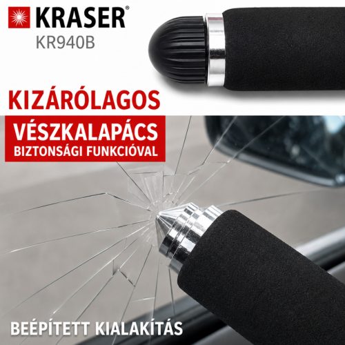 KRASER KR940B robusztus volánzár – sárga kiemeléssel, 5 jegyű kombinációs kóddal, vész‑kés törőkalapáccsal