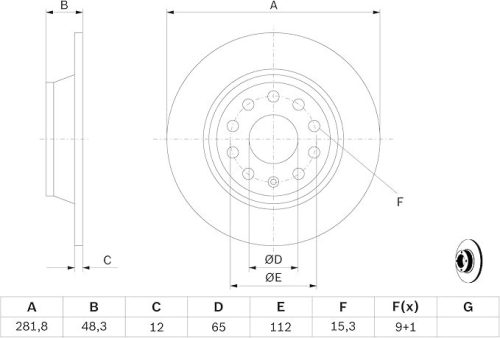 Bosch BD1112 – Első tengely féktárcsa szett, 2 db, ECE-R90 minősítés, szellőztetett