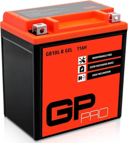 GP-PRO GB10L-B 12V 11Ah zselés motorakkumulátor – karbantartásmentes, zárt kivitel (kompatibilis: YB10L-B / YB10L-B2)