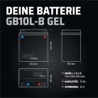 GP-PRO GB10L-B 12V 11Ah zselés motorakkumulátor – karbantartásmentes, zárt kivitel (kompatibilis: YB10L-B / YB10L-B2)