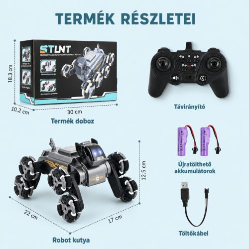 8WD Távirányítós Autó és Robotkutya – LED Világítás, Zene, 360°-os Forgás, 2,4 GHz