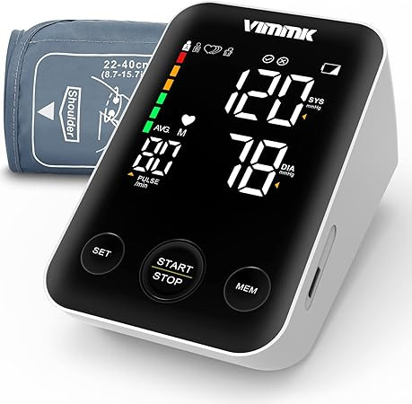 Vimmk digitális felkaros vérnyomásmérő – LED kijelző, pulzus- és ritmuszavar-észlelés, 2×120 memória, 22–40 cm-es mandzsetta