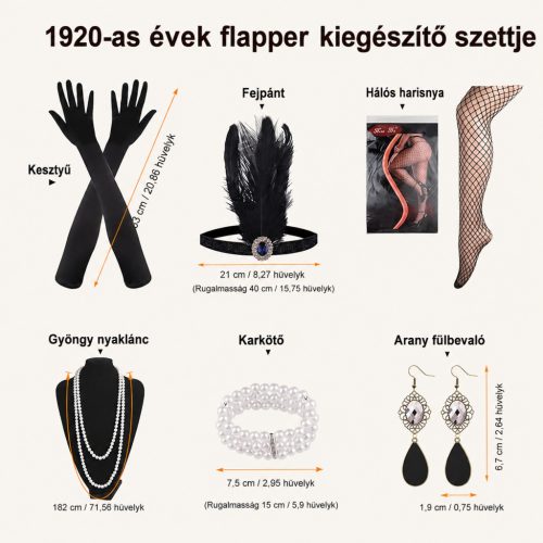 FEPITO 1920-as évek stílusú flapper ruha szett (fekete-arany, M)