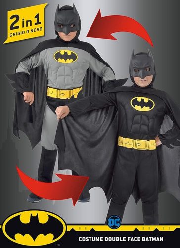 Ciao Batman Classic gyerek jelmez – hivatalos DC Comics, 5–7, 3–4 éveseknek, szürke/fekete, párnázott izmokkal