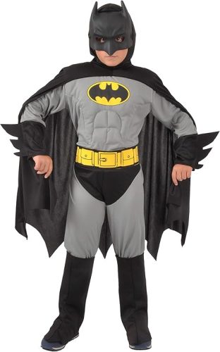 Ciao Batman Classic gyerek jelmez – hivatalos DC Comics, 5–7, 3–4 éveseknek, szürke/fekete, párnázott izmokkal
