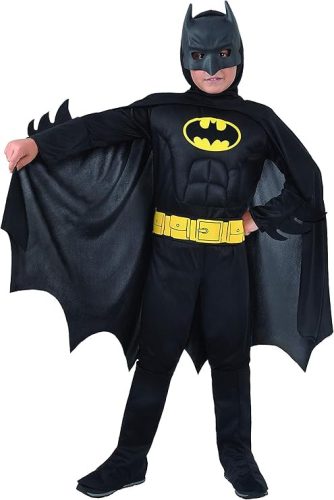 Ciao Batman Classic gyerek jelmez – hivatalos DC Comics, 5–7, 3–4 éveseknek, szürke/fekete, párnázott izmokkal