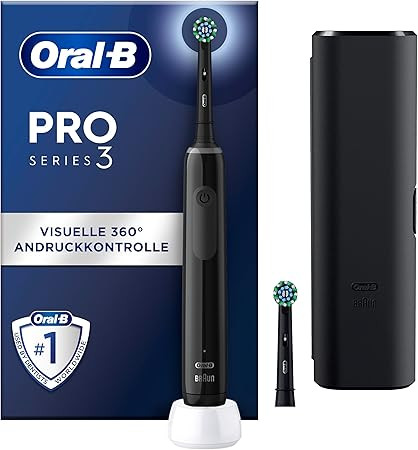 Oral-B Pro Series 3 Plus elektromos fogkefe – 360° nyomásérzékelővel, 3 db pótfejjel, fekete színben