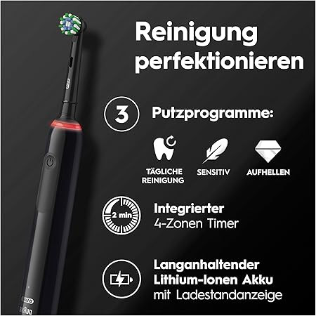 Oral-B Pro Series 3 Plus elektromos fogkefe – 360° nyomásérzékelővel, 3 db pótfejjel, fekete színben