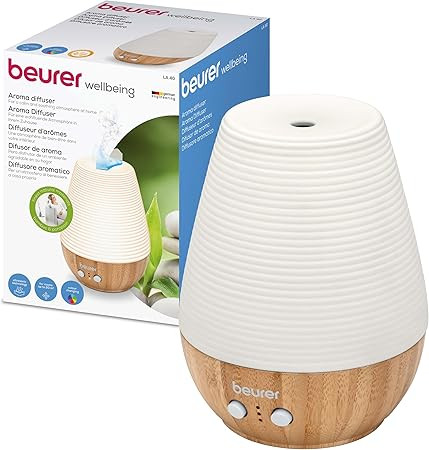 Beurer LA 40 aromadiffúzor – ultraszónikus párásító illóolajokhoz, hangulatfénnyel, fa dizájnnal
