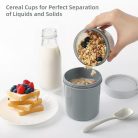 JSCORES Gabonapehely és Joghurtos Pohár Kanállal – 560 ml + 310 ml – Szivárgásmentes, Útravaló Snackpohár (Morandi szürke)