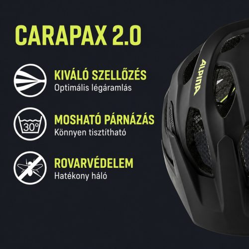ALPINA Carapax 2.0 bukósisak matt fekete, neon sárga 52-57 cm