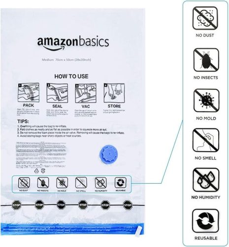 Amazon Basics vákuumzsákok ruhákhoz légmentes szeleppel és kézi pumpával