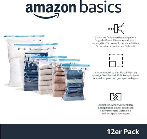 Amazon Basics vákuumzsákok ruhákhoz légmentes szeleppel és kézi pumpával
