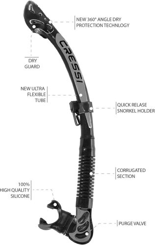 Cressi Alpha Ultra Dry – Szárazszájú Pipa – Ideális Snorkheléshez, Apnoéhoz és Búvárkodáshoz