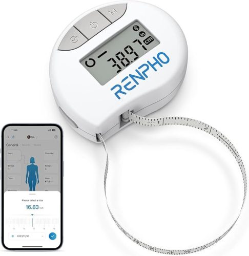 RENPHO Metro a Nastro Smart – okos testmérő szalag Bluetooth kapcsolattal, testkörfogat, izomtömeg és fitness-eredmények mérése, inch és cm, 