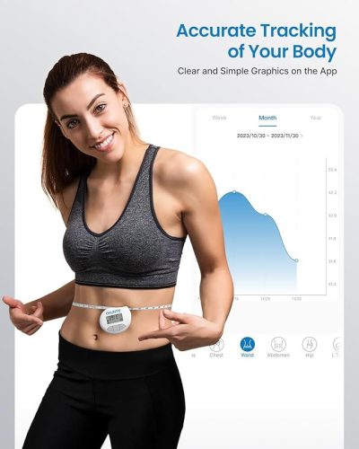 RENPHO Metro a Nastro Smart – okos testmérő szalag Bluetooth kapcsolattal, testkörfogat, izomtömeg és fitness-eredmények mérése, inch és cm, 