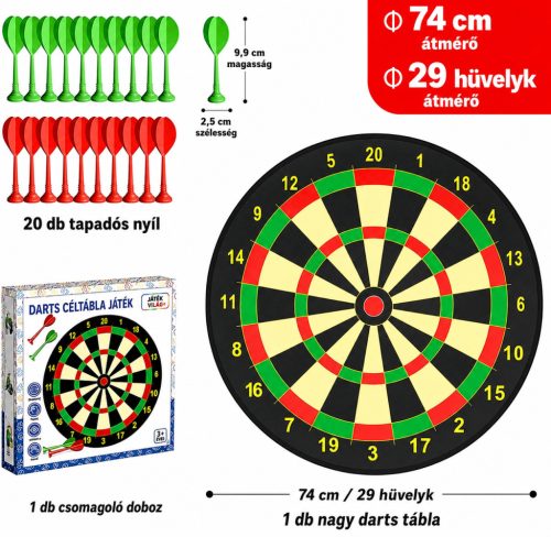 Doloowee 29" gyerek darts tábla – 74 cm, kétoldalas, 8 darts nyíllal, beltéri és kültéri játék, 3–12 éves gyerekeknek