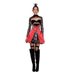   Smiffys Fever Herzkirálynő női jelmez – ruha beépített alsószoknyával és mini koronával, EU S