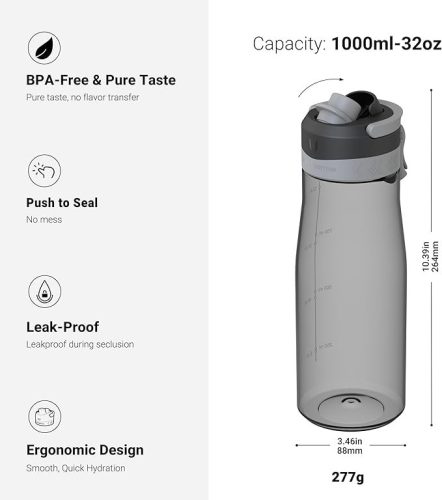 Super Sparrow Tritan kulacs, 1000 ml szürke