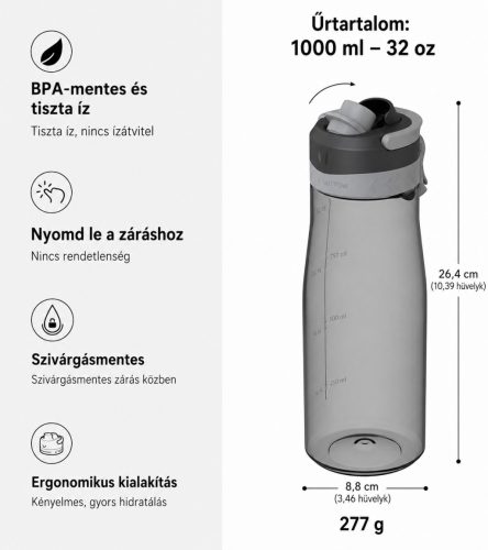 Super Sparrow Tritan kulacs, 1000 ml szürke