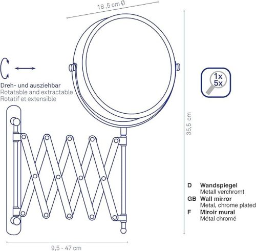 Avita fali tükör 18,5 cm dönthető és kihúzható