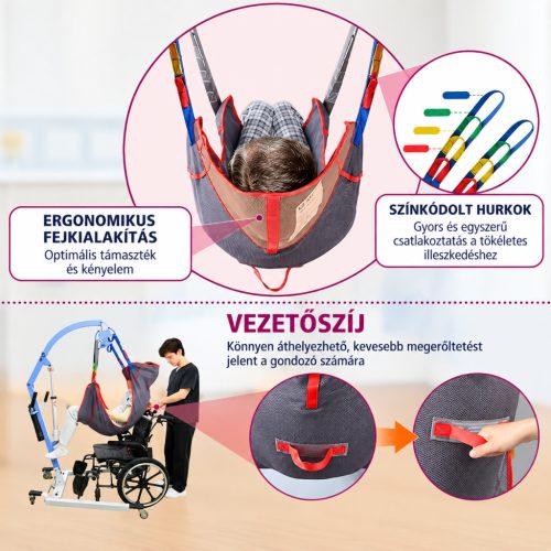 Univerzális betegemelő heveder – teljes testet támasztó emelő- és transzferheveder