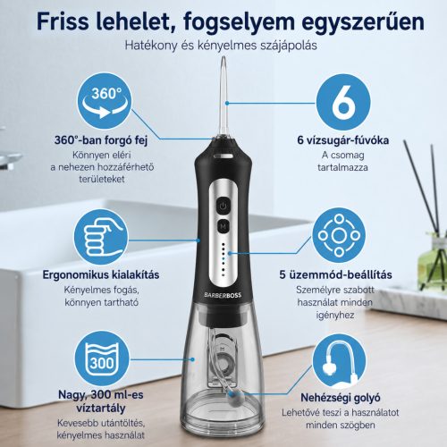 BarberBoss QR-7025 vezeték nélküli szájzuhany – fekete