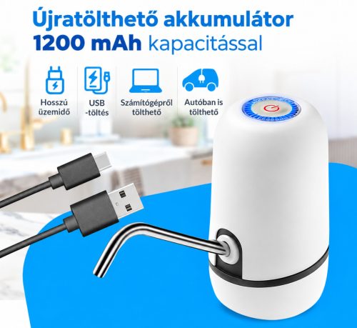NK automata vízadagoló – USB-töltés, 1200 mAh, fehér