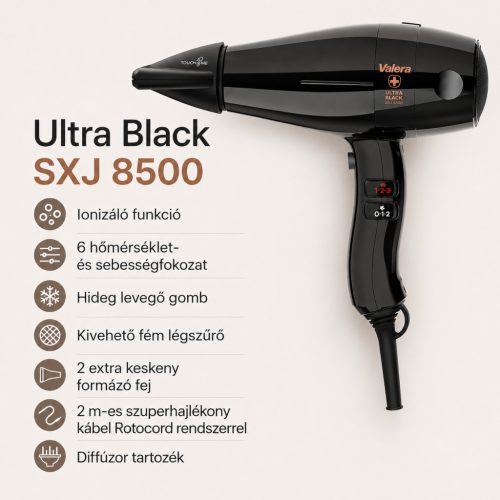 Valera Swiss Silent Jet 8500 Ultrablack professzionális hajszárító