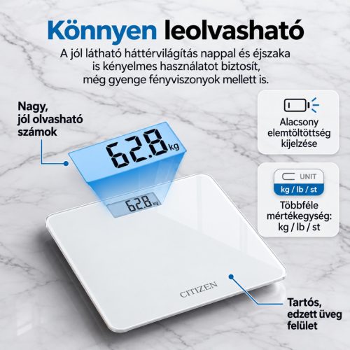CITIZEN személymérleg – LCD kijelzővel és memóriafunkcióval