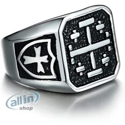   vnox férfi rozsdamentes acél Jerusalem Cross Band gyűrű, ezüst fekete(62-es)