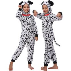   Sincere Party Dalmatiner gyerek onesie – foltos plüss köntös jelmez, 2X‑nagy méret (12–14 éves korosztály)