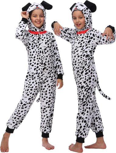 Sincere Party Dalmatiner gyerek onesie – foltos plüss köntös jelmez, 2X‑nagy méret (12–14 éves korosztály)