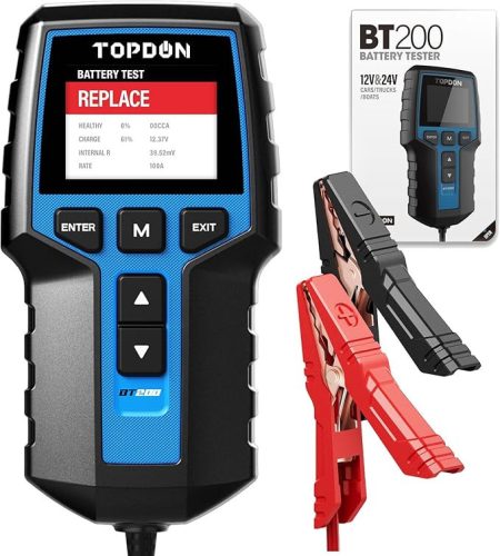 TOPDON BT200 12V/24V Autó Akkumulátor Teszter – 100-2000 CCA, Indítórendszer és Töltőrendszer Elemző