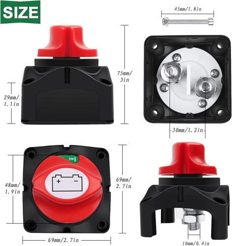 Bolatus akkumulátor főkapcsoló 12V/24V/48V – 275A, 1-2-Both-Off állás, fő tápkapcsoló lakóautóhoz, hajóhoz, kamionhoz