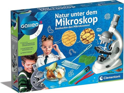 Clementoni Galileo „Természet a mikroszkóp alatt” tudományos labor – mikroszkópos készlet gyermekeknek (9+ éves korig), 600× nagyítás