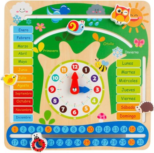 WOOMAX természetes fából készült oktatási naptáróra (ColorBaby 43896)