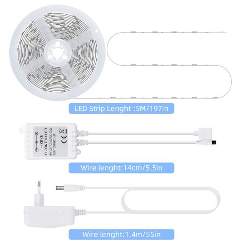 OUSFOT RGB LED szalag 5 méter, szabályozható 20 szín és 6 üzemmód távirányítóval 44 gombos LED szalag 12 V