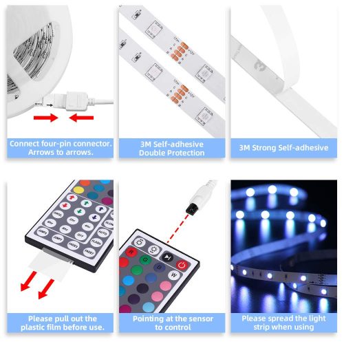 OUSFOT RGB LED szalag 5 méter, szabályozható 20 szín és 6 üzemmód távirányítóval 44 gombos LED szalag 12 V