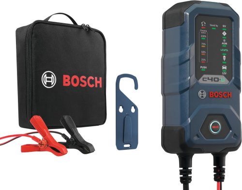 Bosch C40-Li autós akkumulátortöltő, 5 amper, csepegtető funkcióval - 6/12 V lítium-ion, ólom-savas, EFB, GEL és AGM akkumulátorokhoz