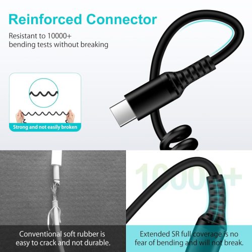 Android autós C típusú tekercskábel [0,9M+1,8M] USB A–USB C gyorstöltő kábel 