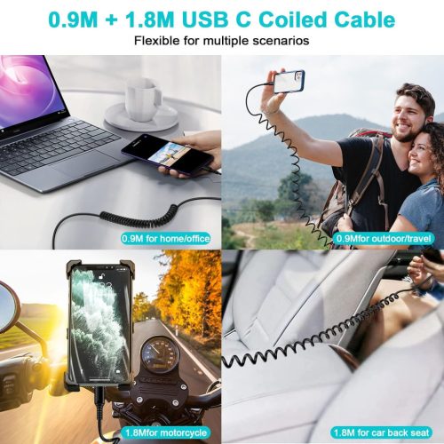 Android autós C típusú tekercskábel [0,9M+1,8M] USB A–USB C gyorstöltő kábel 