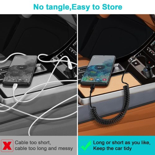 Android autós C típusú tekercskábel [0,9M+1,8M] USB A–USB C gyorstöltő kábel 